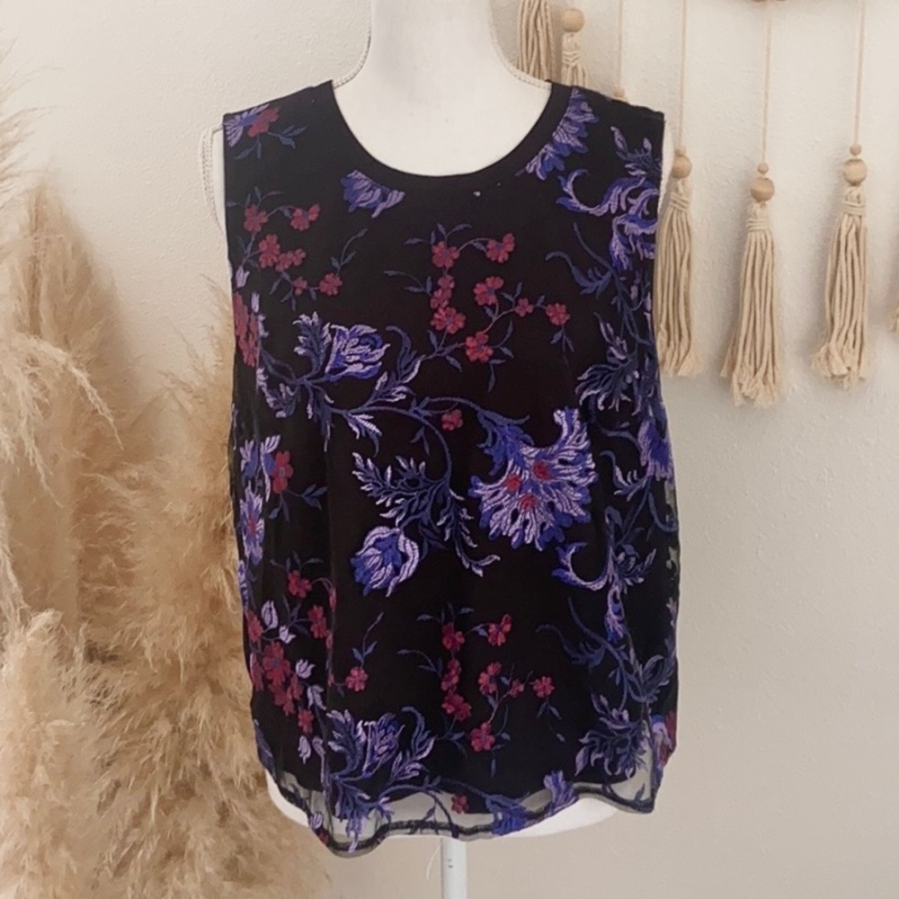 Target a new day black sleeveless top embroidery mesh overlay lace large - Picture 5 of 16